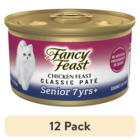 (12 pack) Purina Fancy Feast Senior Classic Pate Chicken Feast Wet Cat Food, 3 oz Can