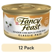 12 pack Purina Fancy Feast Tender Chicken and Liver Feast Classic Grain Free Wet Cat Food Pate, 3 oz Can