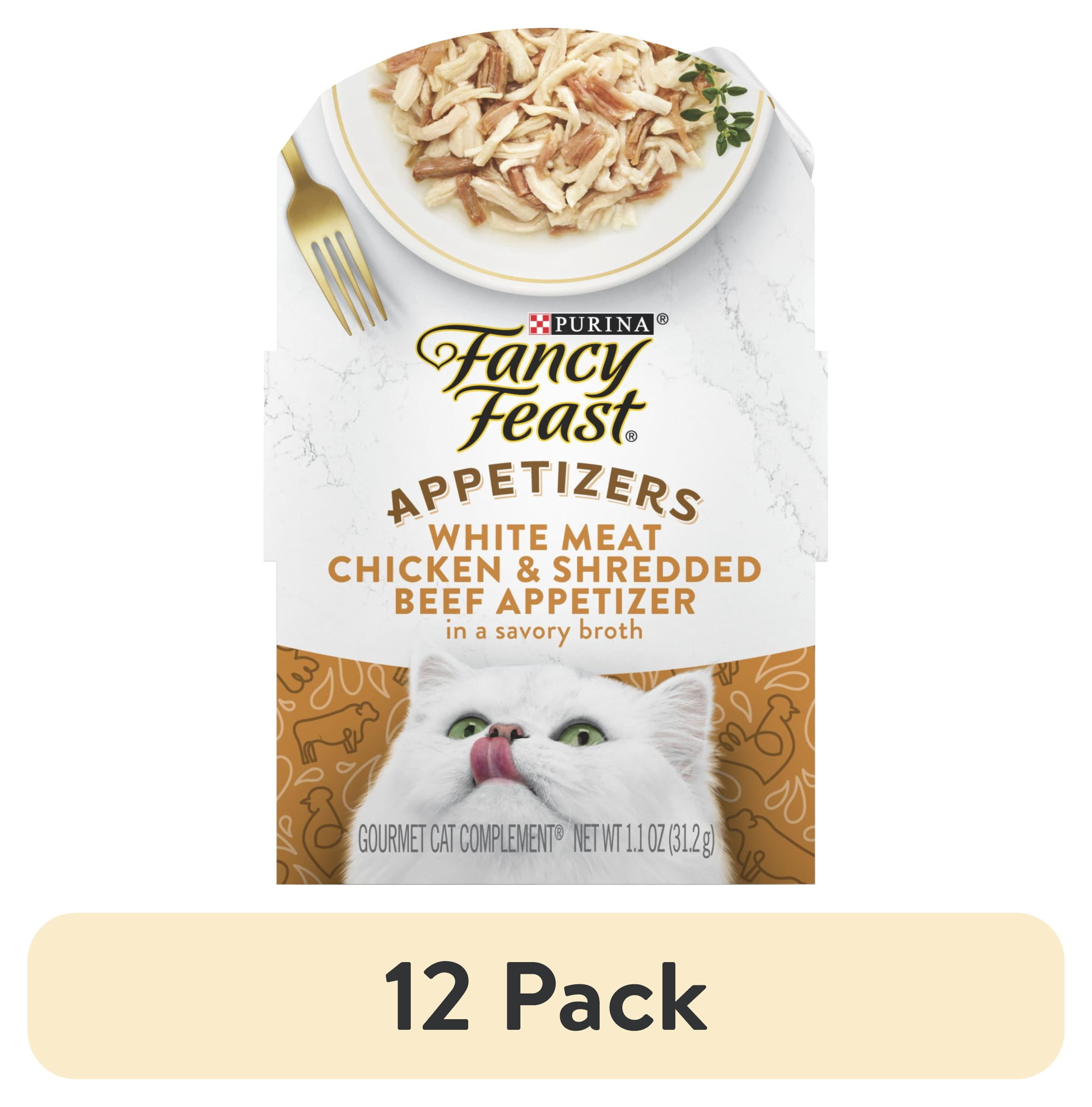 (12 pack) Purina Fancy Feast White Meat Chicken & Shredded Beef Appetizer for Cats, 1.1 oz Tray