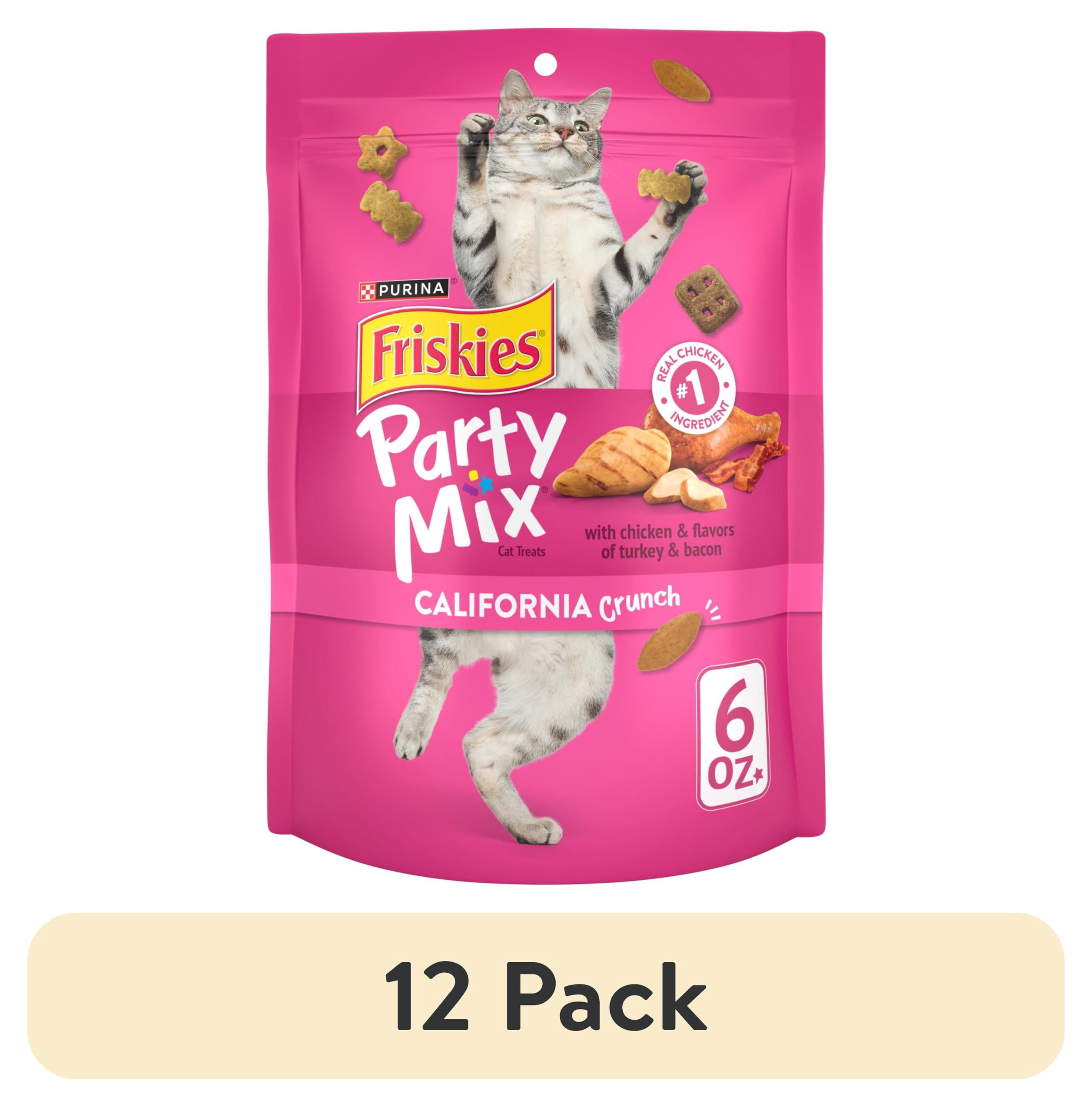 (12 pack) Purina Friskies Cat Treats, Party Mix California Crunch With Chicken, 6 oz, 6 Pack