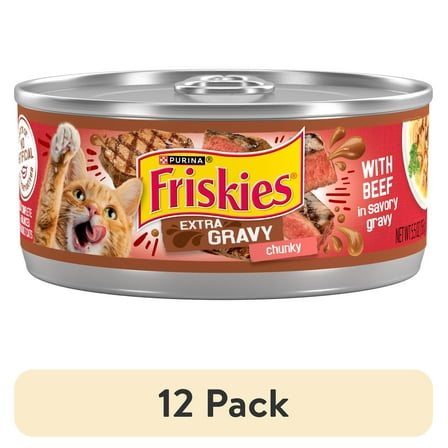 (12 pack) Purina Friskies Extra Chunky Gravy, Soft Beef, Wet Cat Food, 5.5 oz Can