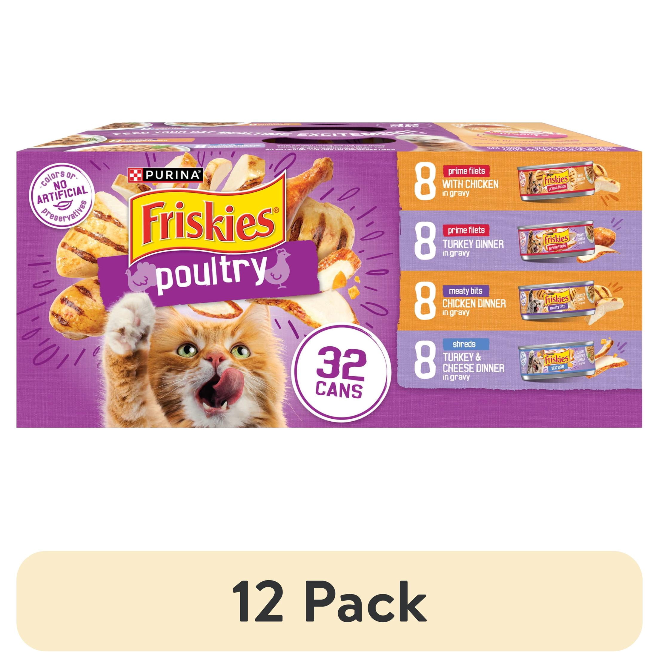 (12 pack) Purina Friskies Poultry Prime Filets, Meaty Bits, & Shreds Wet Cat Food Variety Pack, 5.5 oz Cans (32 Pack)