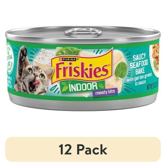 (12 pack) Purina Friskies Indoor, Saucy Seafood Bake, Wet Cat Food, 5.5 oz Can