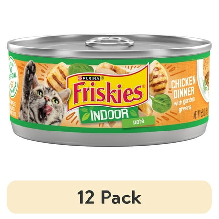 (12 pack) Purina Friskies Indoor Wet Cat Food, Chicken Dinner with Garden Greens, 5.5 oz Can
