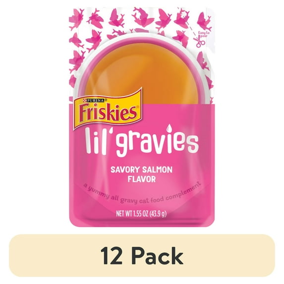 (12 pack) Purina Friskies Lil' Gravies Lickable Cat Treats, Soft Salmon, 1.55 oz Pouches, 16 Pack