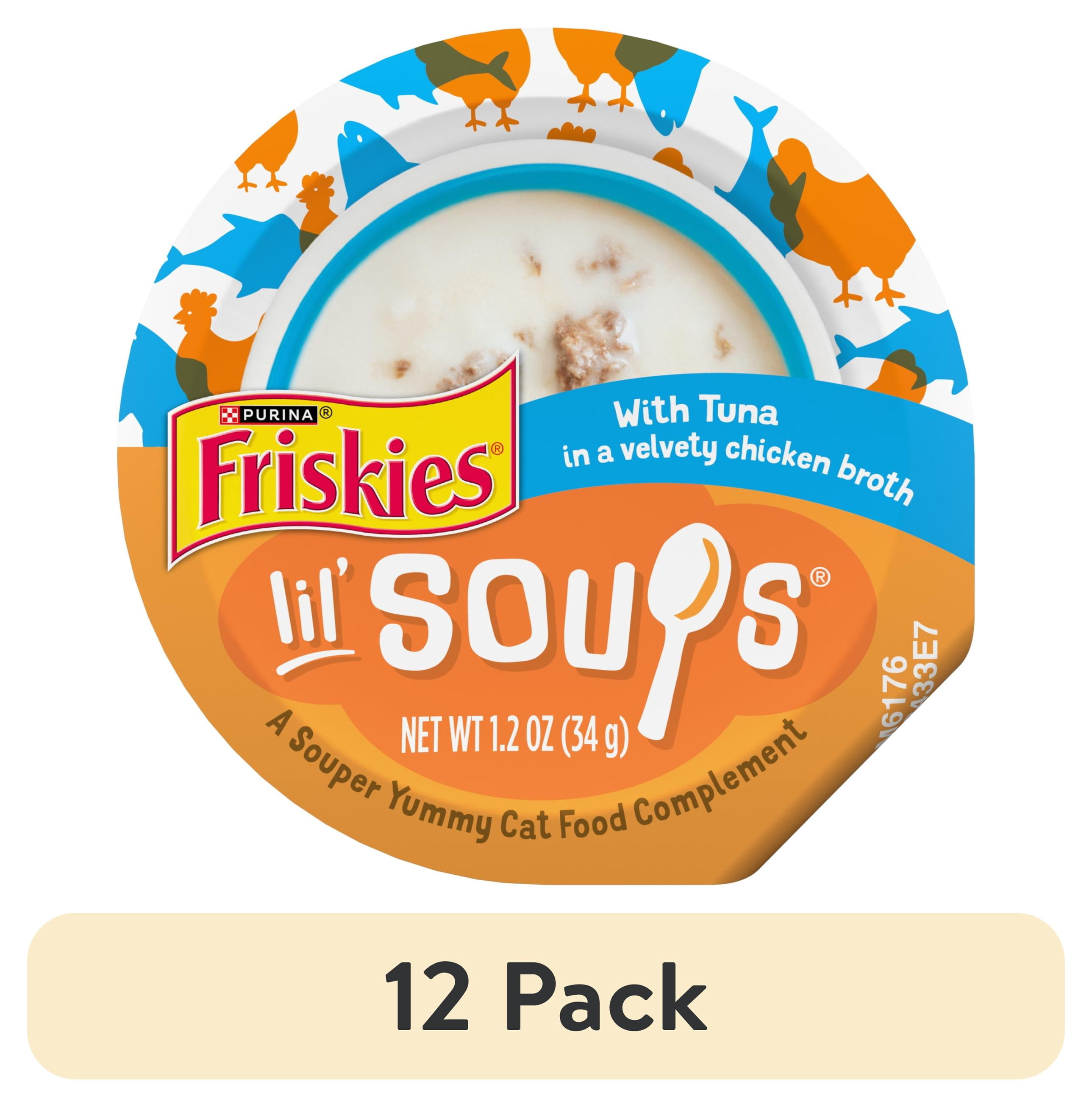 (12 pack) Purina Friskies Natural, Grain Free Lickable Cat Treats Lil’ Soups with Tuna in Chicken Broth, 1.2 oz Cups