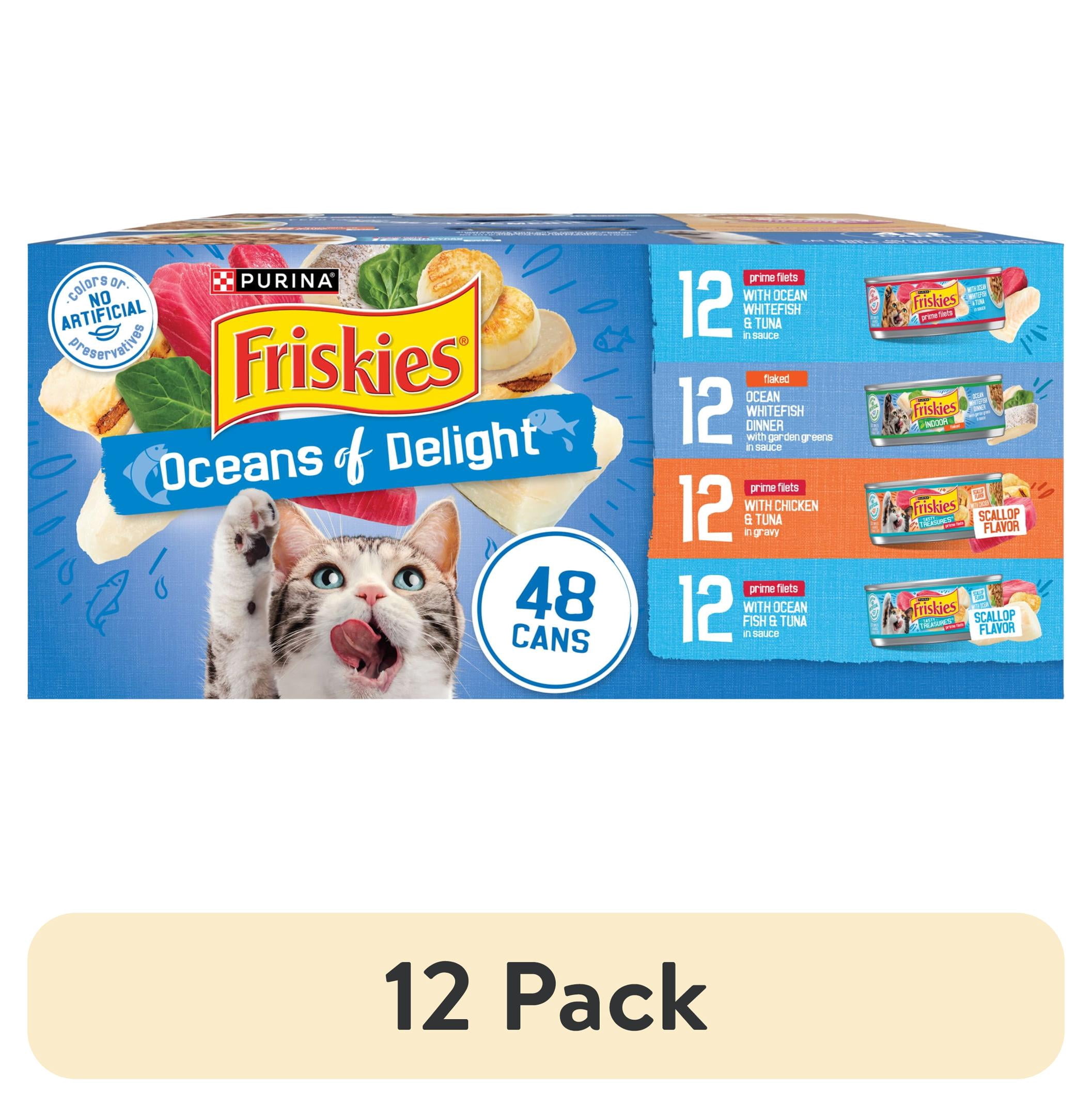 (12 pack) Purina Friskies Oceans of Delight Wet Cat Food Variety Pack, 5.5 oz Cans (48 Pack)