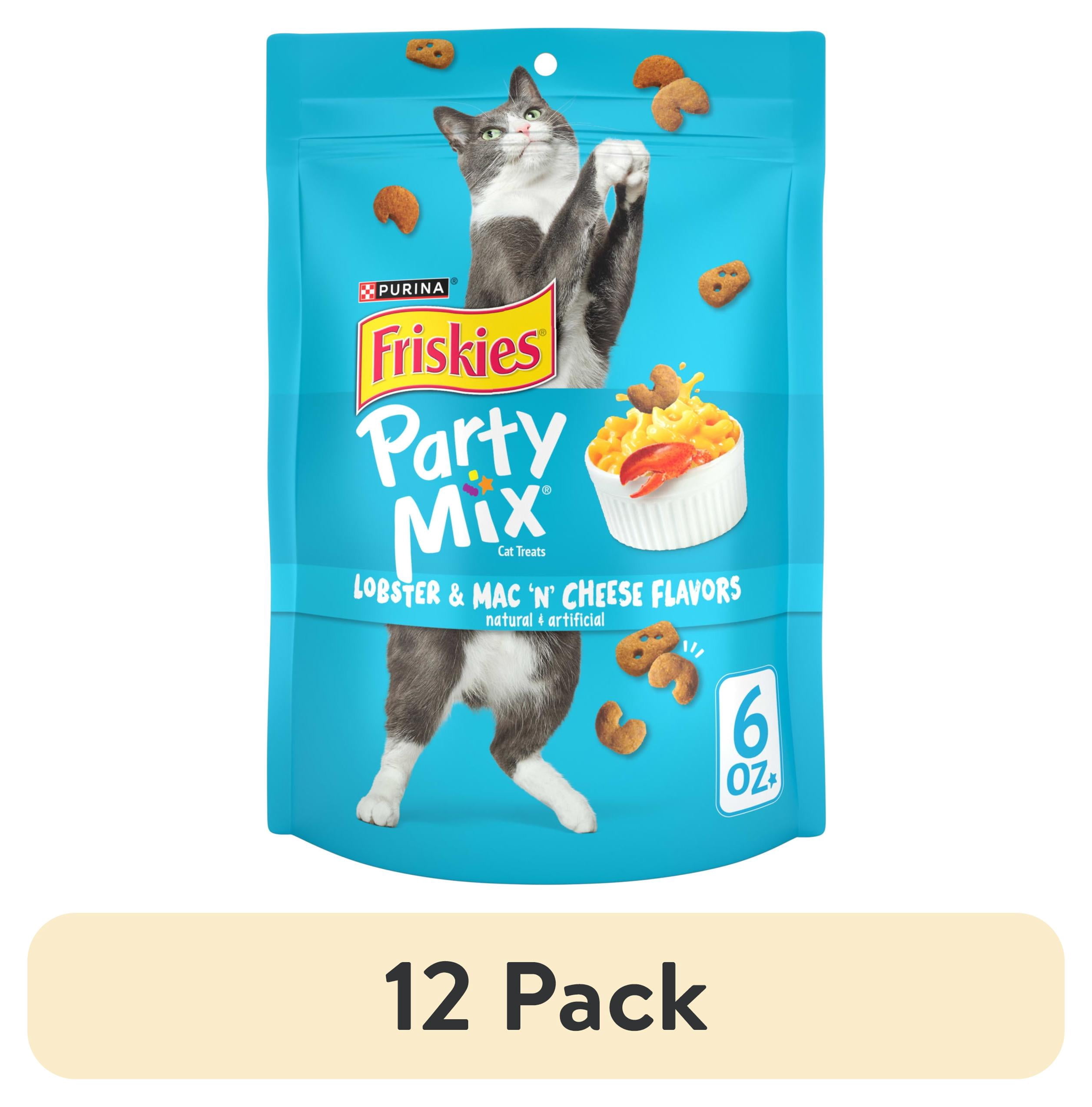 (12 pack) Purina Friskies Party Mix Lobster and Mac 'N' Cheese Flavor Treats for Cats, 6 oz Bag, 6 Pack