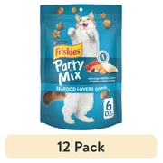 12 pack Purina Friskies Party Mix Seafood Lovers Crunch, Cat Treats, Scallop, Lobster, Shrimp, 6 oz Bag, 6 Pack