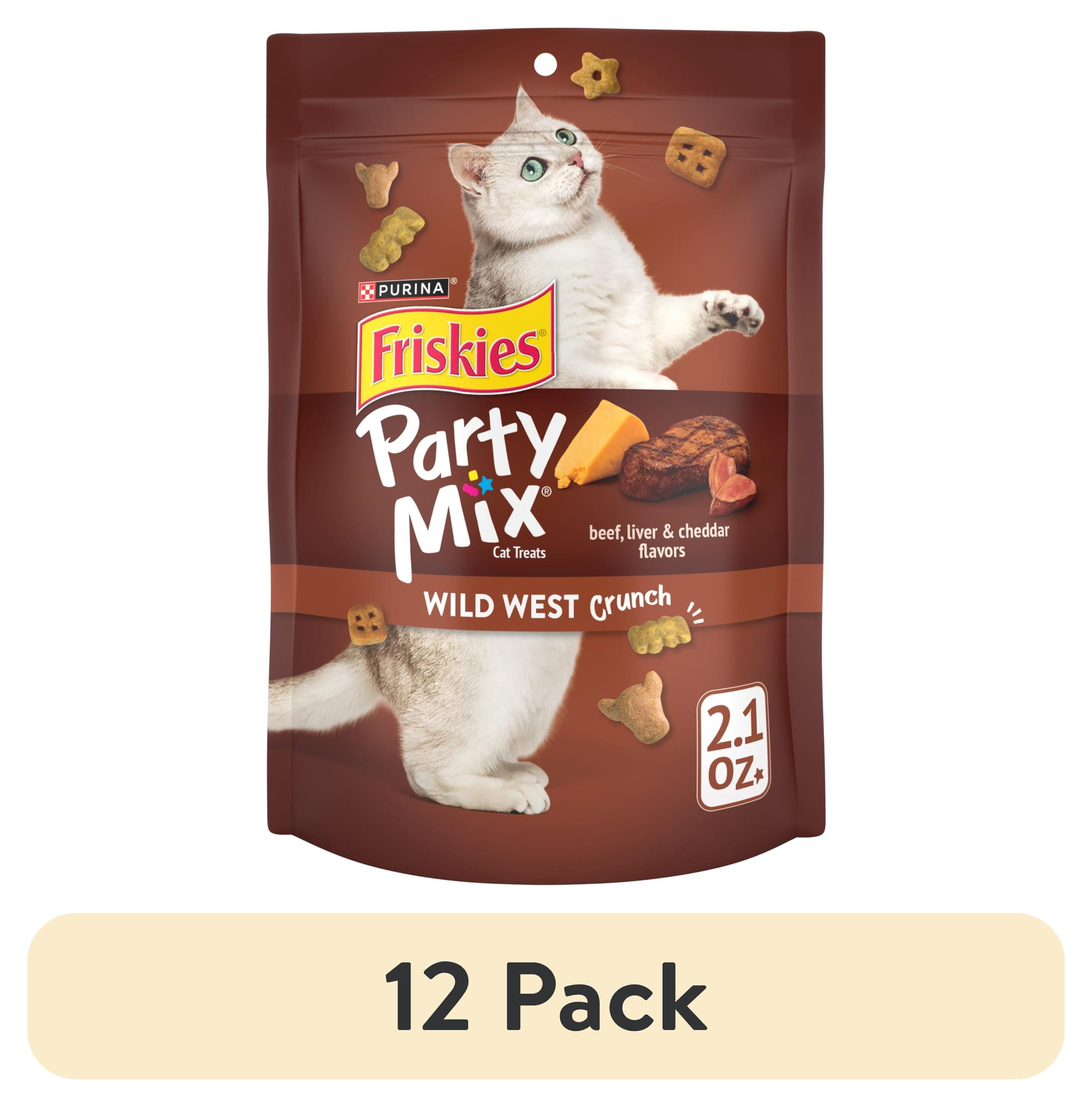 (12 pack) Purina Friskies Party Mix Wild West Crunch Cat Treats, Beef, Liver, & Cheddar, 2.1 oz Bag, 10 Pack
