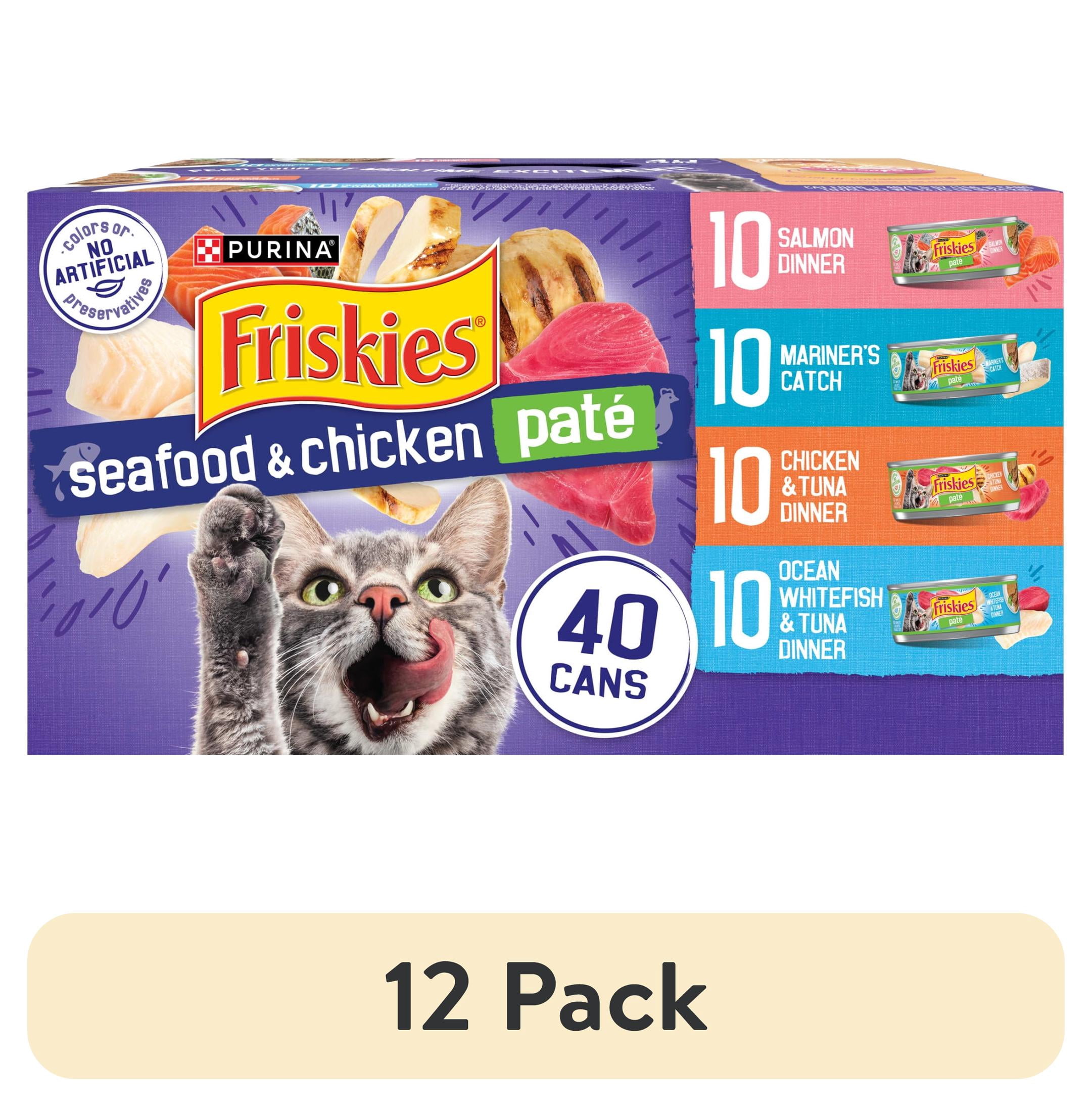 (12 pack) Purina Friskies Seafood & Chicken Pate Wet Cat Food Variety Pack, 5.5 oz Cans (40 Pack)