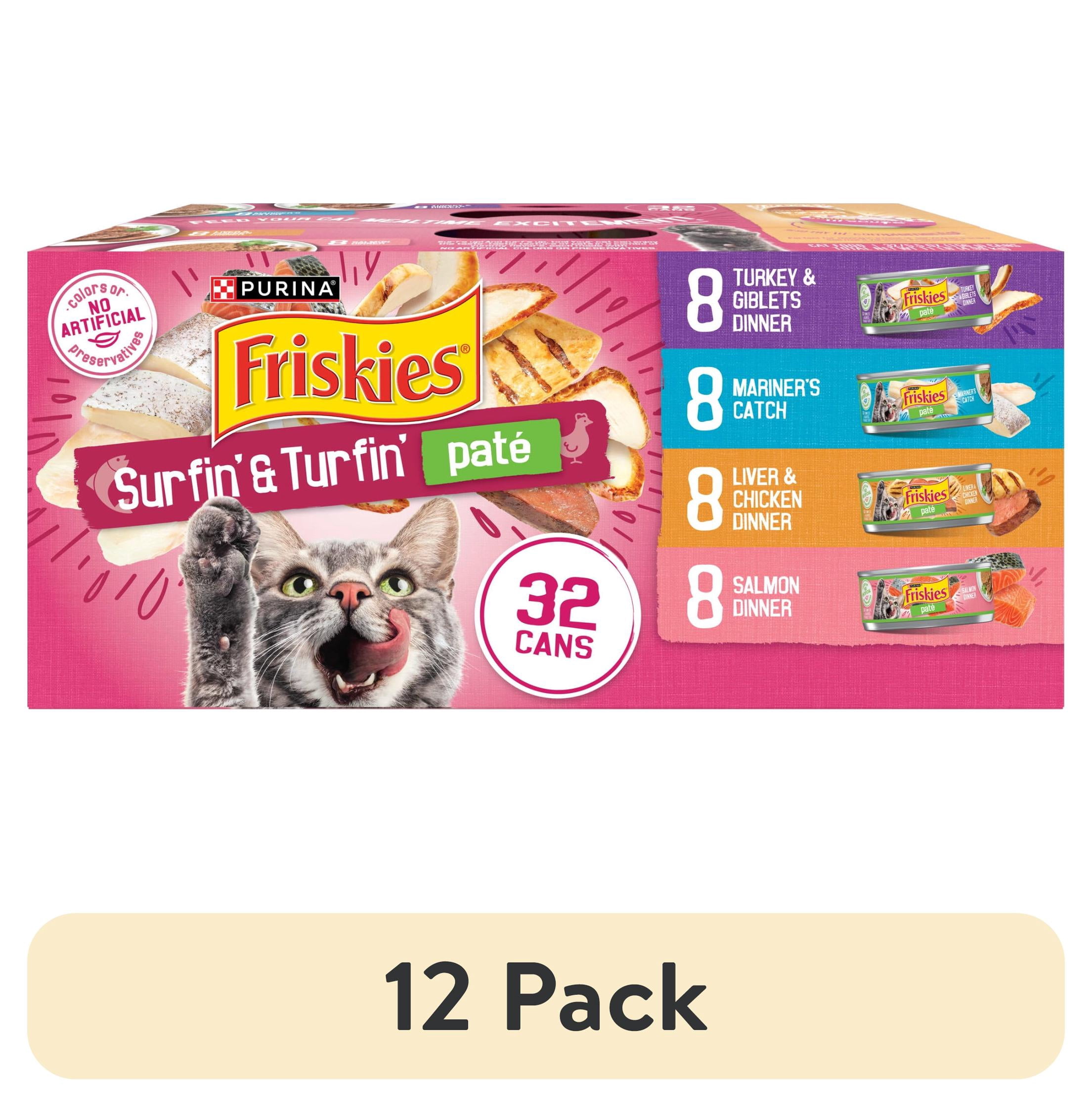 (12 pack) Purina Friskies Pate Variety Pack, Surfin' and Turfin' Favorites, Wet Cat Food, 5.5 oz Can, 32 Pack
