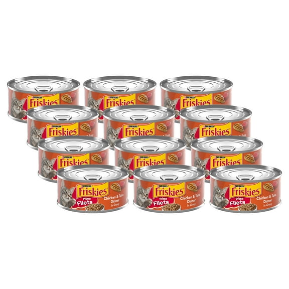 (12 pack) Purina Friskies Prime Filets, Chicken and Tuna Dinner in Gravy, Wet Cat Food, 5.5 oz Can