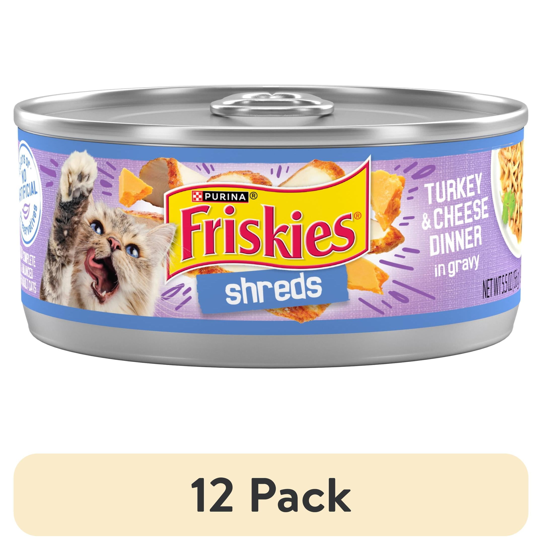 (12 pack) Purina Friskies Shreds, Turkey and Cheese Dinner in Gravy, Wet Cat Food, 5.5 oz Can, 24 Pack