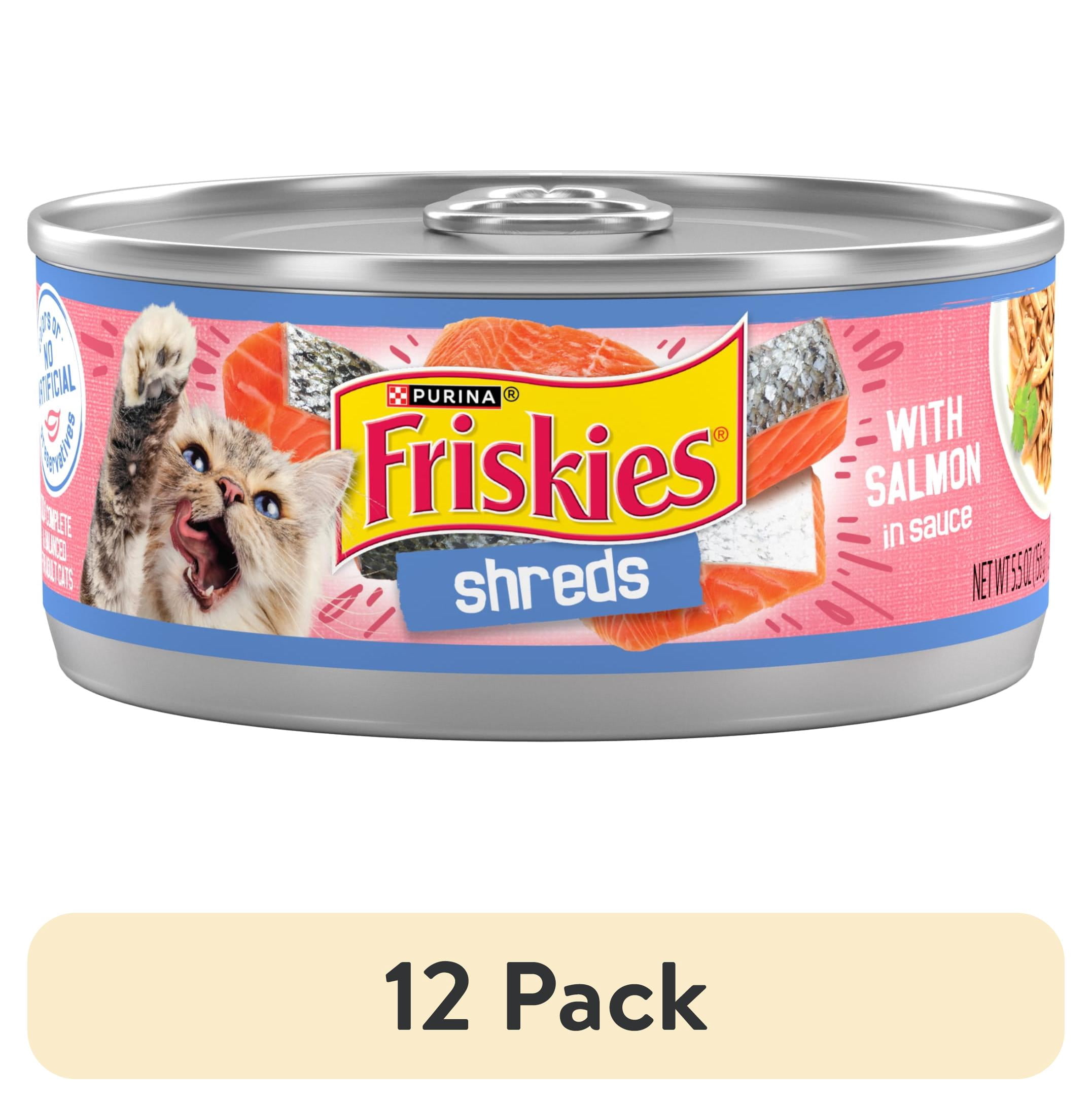 (12 pack) Purina Friskies Shreds With Salmon in Sauce, Wet Cat Food, 5.5 oz Can