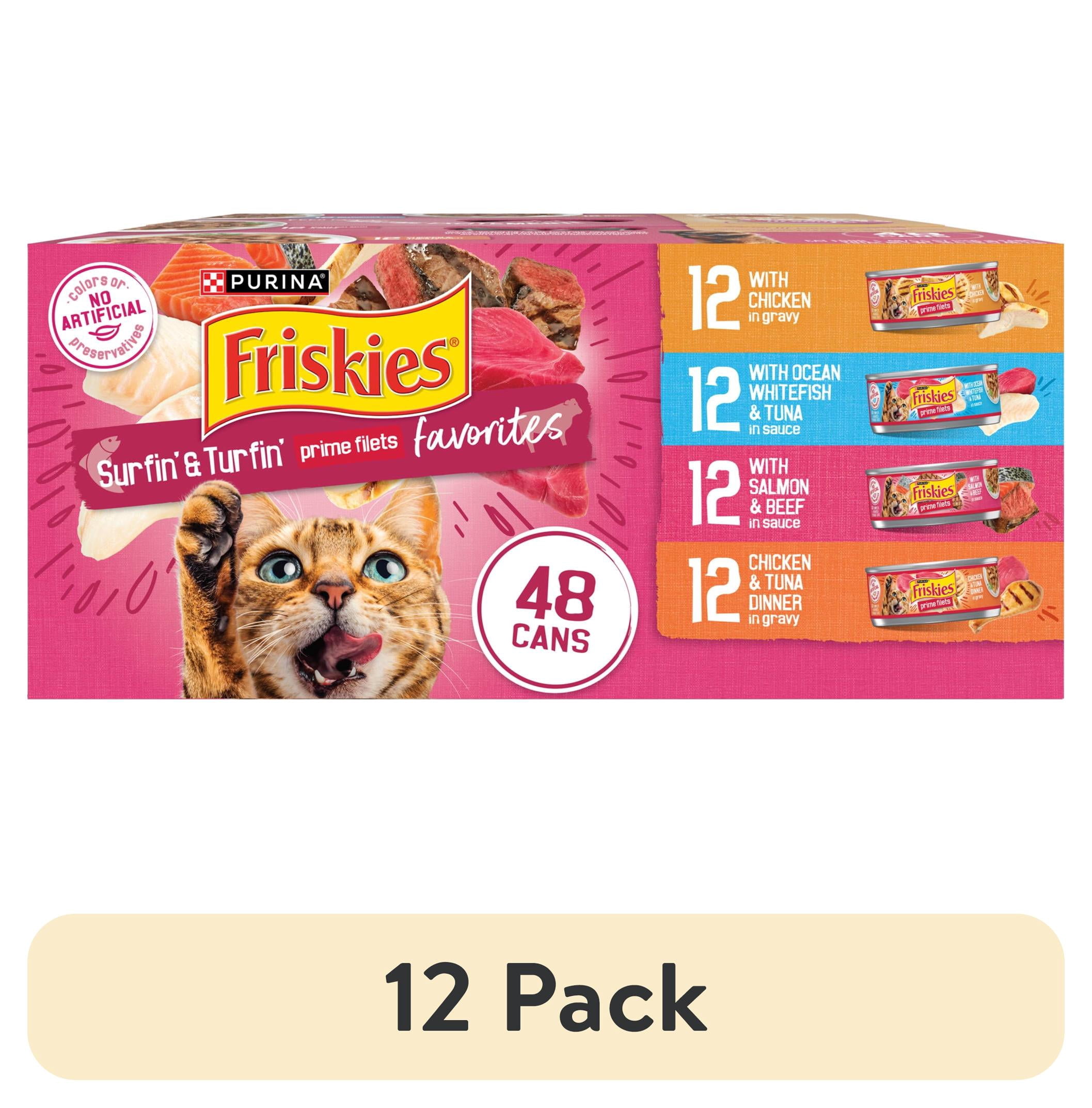 (12 pack) Purina Friskies Surfin' & Turfin' Favorites Prime Filets Wet Cat Food Variety Pack, 5.5 oz Cans (48 Pack)