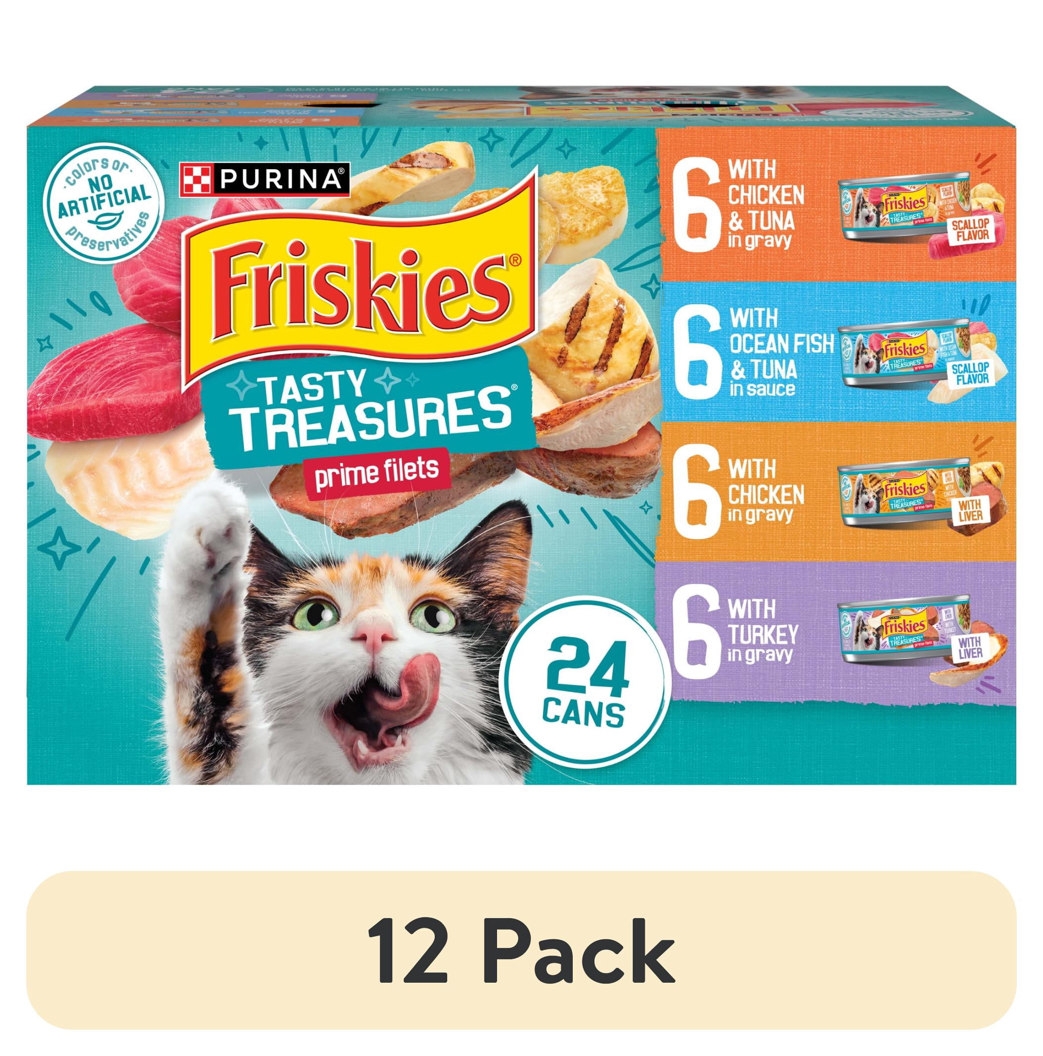 (12 pack) Purina Friskies Wet Cat Food Variety Pack, Tasty Treasures Prime Filets, 5.5 oz Cans