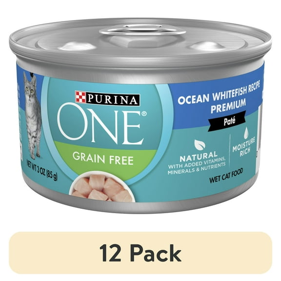 (12 pack) Purina ONE Pate, Natural Grain Free, Wet Cat Food, Oceanwhite Fish, 3 oz Can