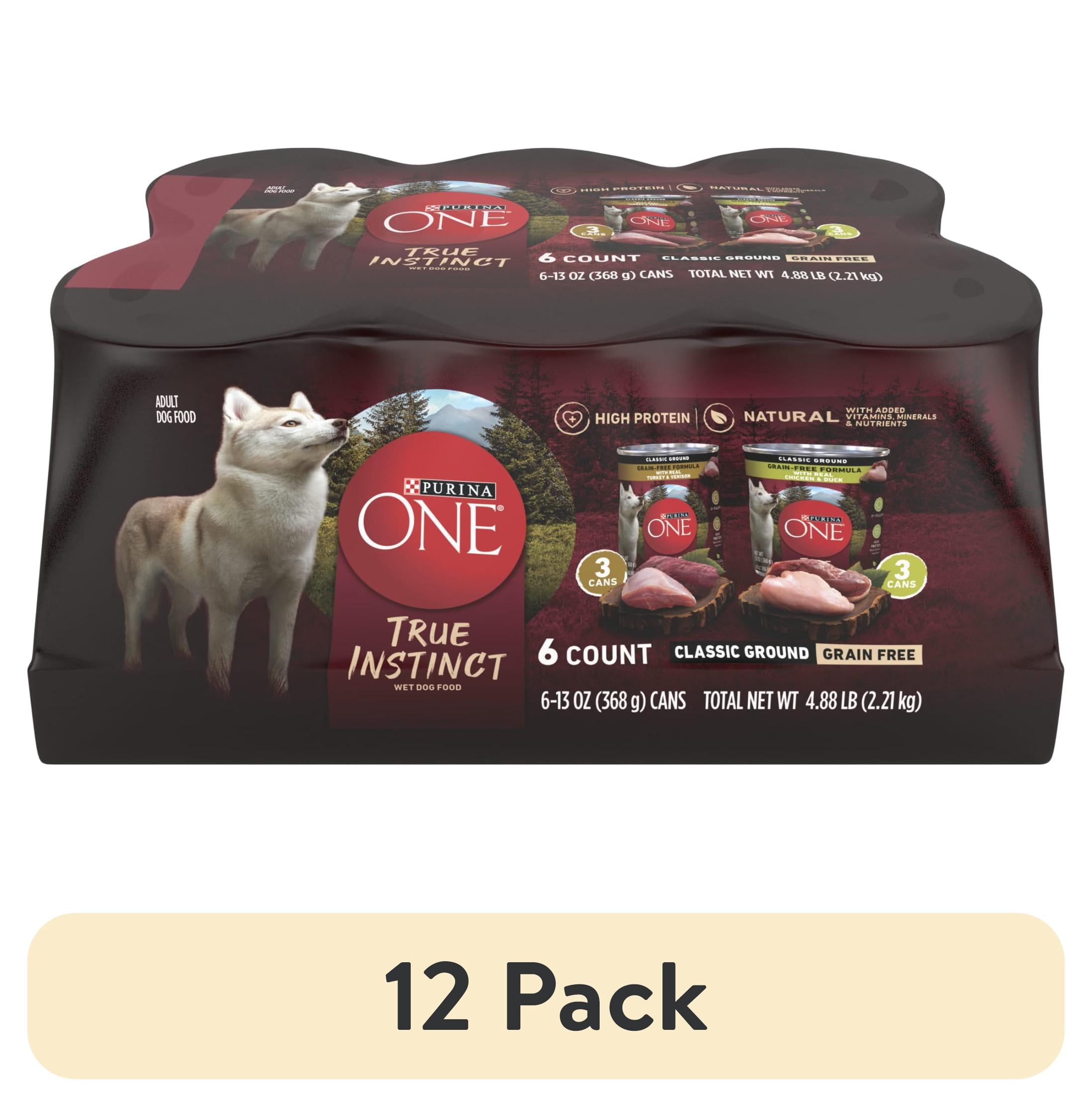 (12 pack) Purina ONE True Instinct Classic Ground Grain-Free Formulas With Real Turkey and Venison, and With Real Chicken and Duck Wet High Protein Dog Food Variety Pack