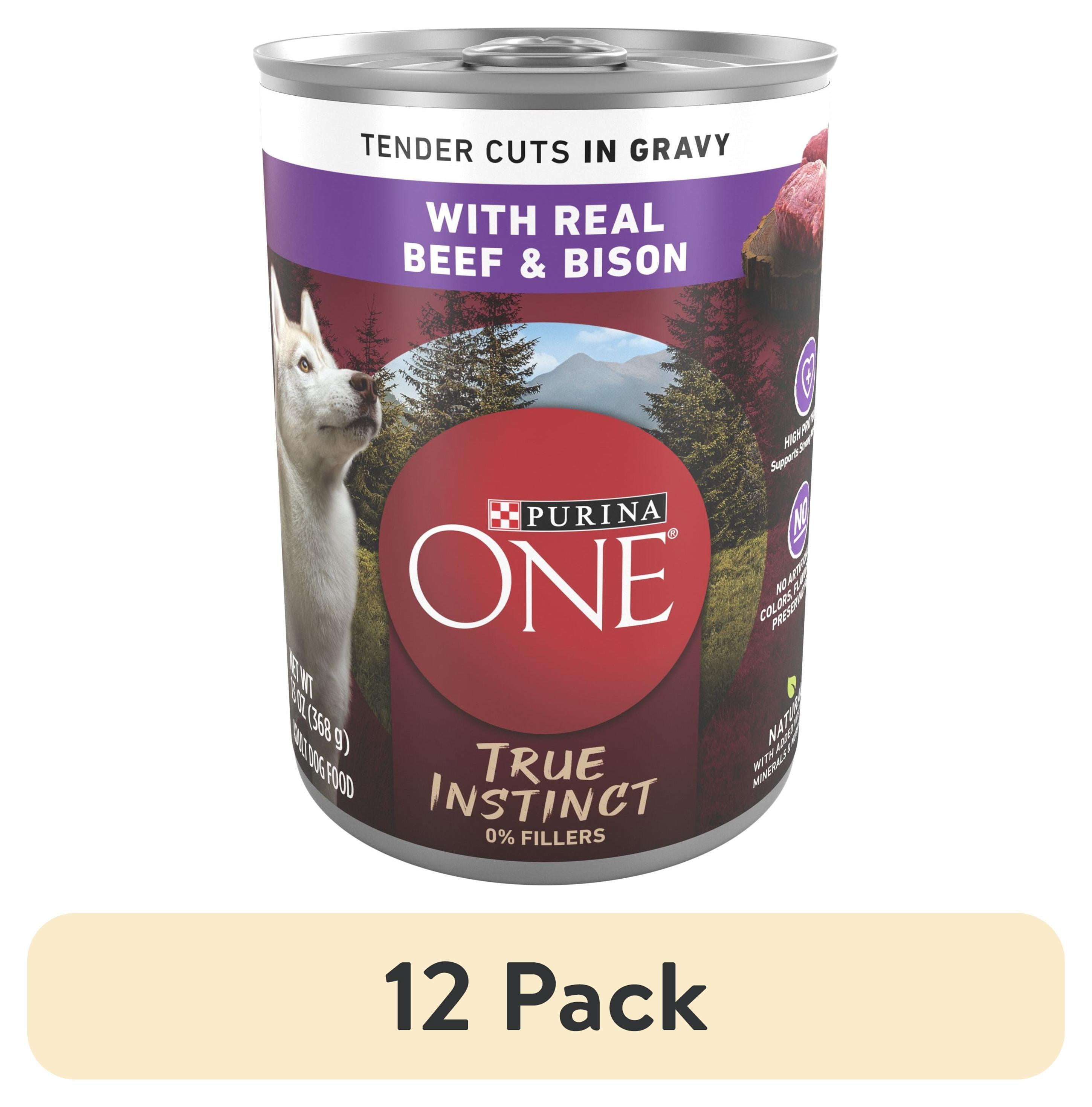 (12 pack) Purina ONE High Protein Dog Food True Instinct Tender Cuts in Wet Dog Food Gravy with Real Beef and Bison, 13 oz Can