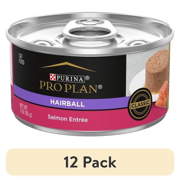 (12 pack) Purina Pro Plan Hairball Control Cat Food Wet Pate, Hairball Control Salmon Entree, 3 oz Can