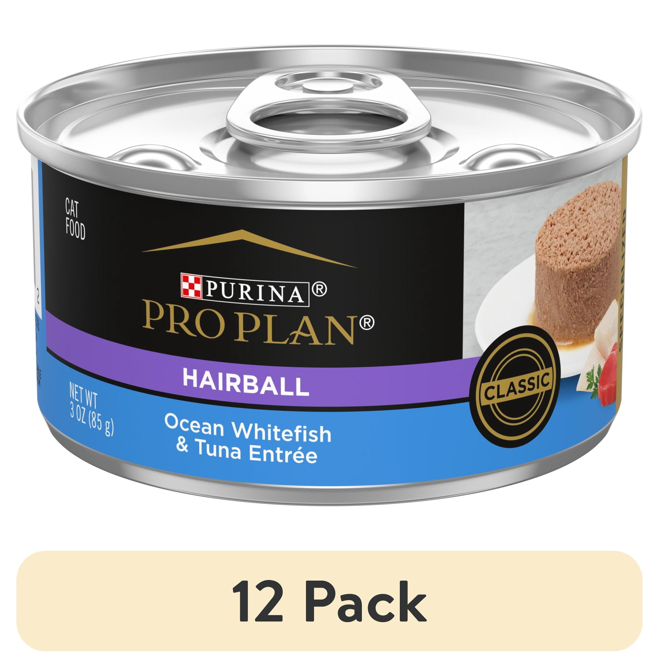 (12 pack) Purina Pro Plan Hairball Control Cat Food Wet Pate, Hairball Ocean Whitefish and Tuna Entree, 3 oz Can