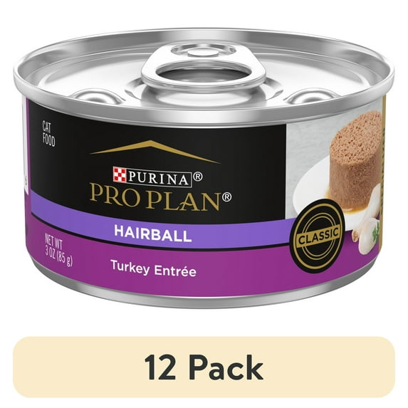 (12 pack) Purina Pro Plan Hairball Control Cat Food Wet Pate, Hairball Turkey Entree, 3 oz Can