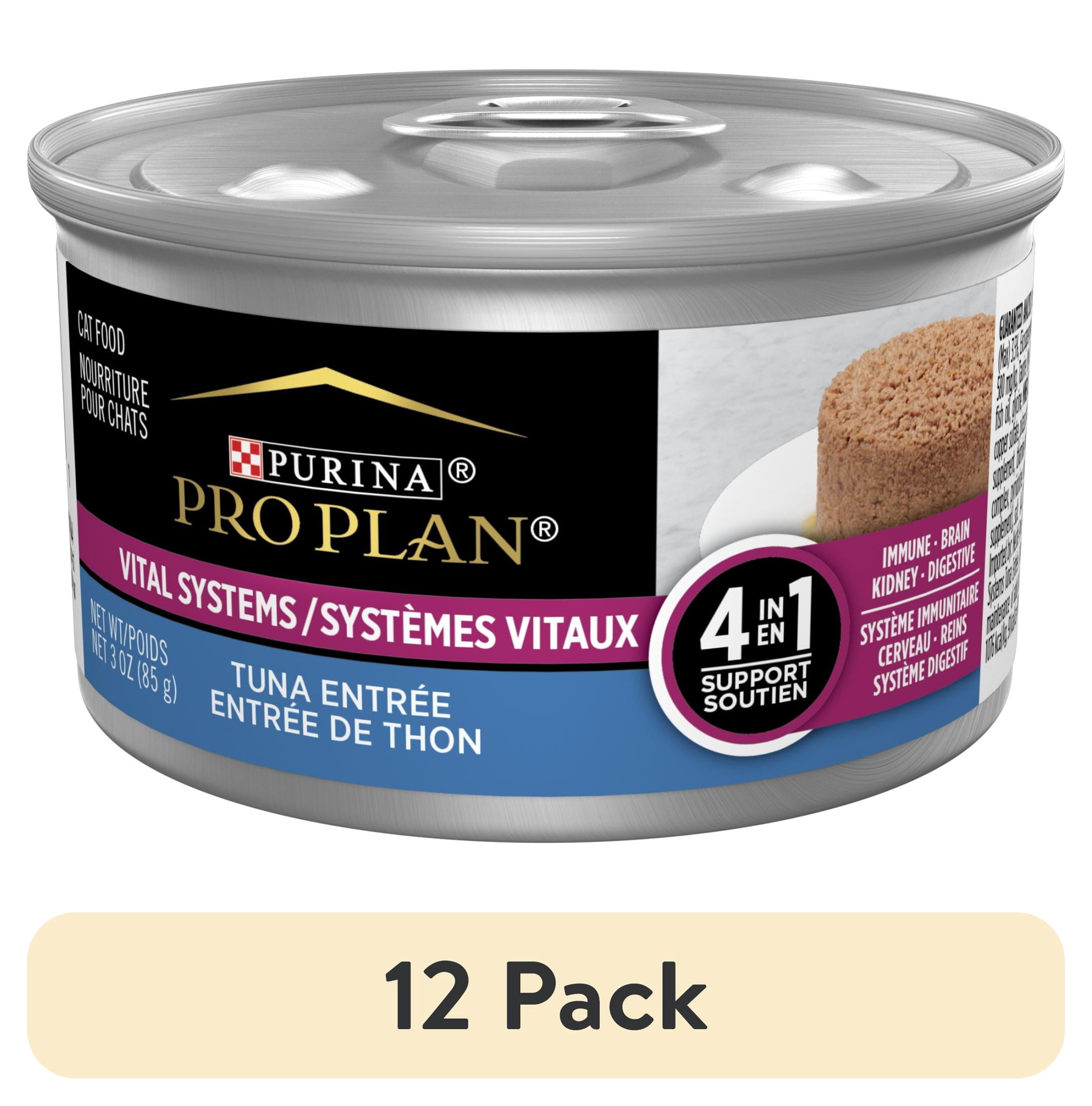 (12 pack) Purina Pro Plan Vital Systems Tuna Entree Wet Cat Food Pate 4-in-1 Brain, Kidney, Digestive and Immune Formula, 3 oz Can