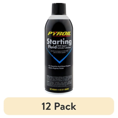 (12 pack) Pyroil Starting Fluid, 11oz Can - New, Starts Gasoline & Diesel Engines, -40°F Ready
