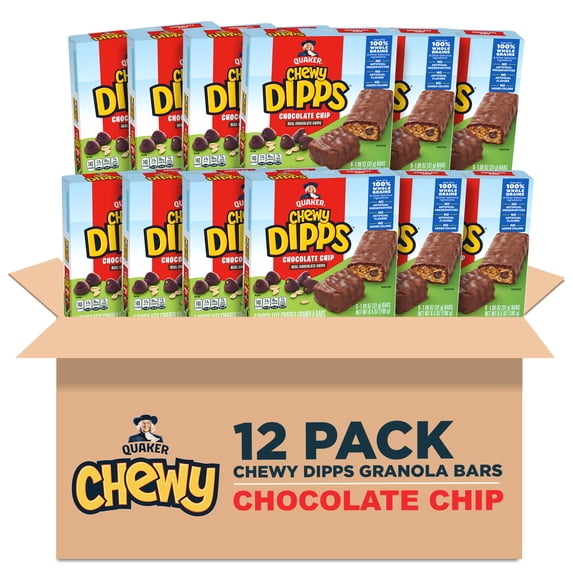 (12 pack) Quaker Chewy Dipps Chocolate Covered Granola Bars, Chocolate Chip 1.09 oz, 6 Count