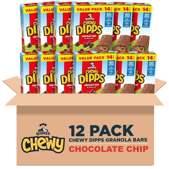 (12 pack) (12 pack) Quaker Chewy Dipps Chocolatey Covered Granola Bars Chocolate Chip, 1.09 oz 14 Count
