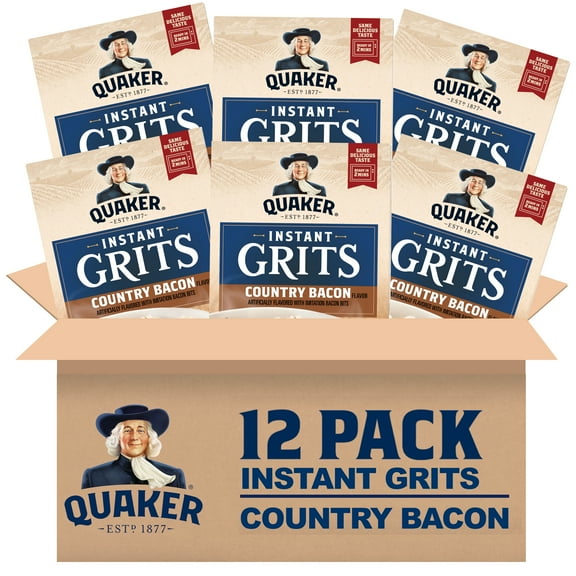(12 pack) Quaker Instant Grits, Bacon, 9.8 oz Box