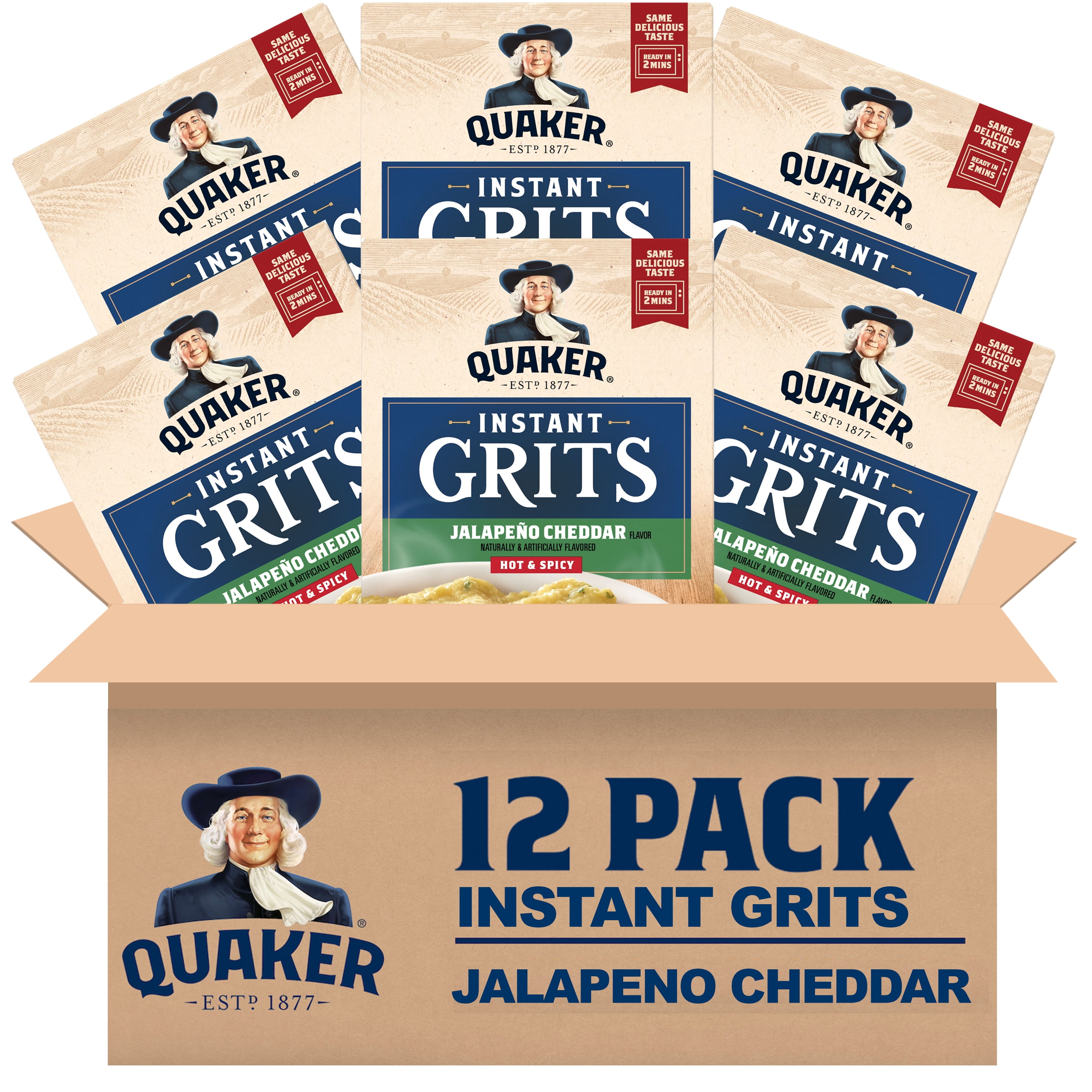 (12 pack) Quaker Instant Grits Jalapeno Cheddar 0.98 oz, 12 Count Box