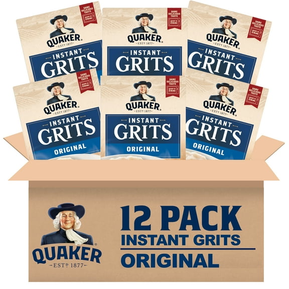 (12 pack) Quaker Instant Grits, Regular, 0.98oz Packets, 10 Pack, Dry Uncooked Grits, Shelf Stable