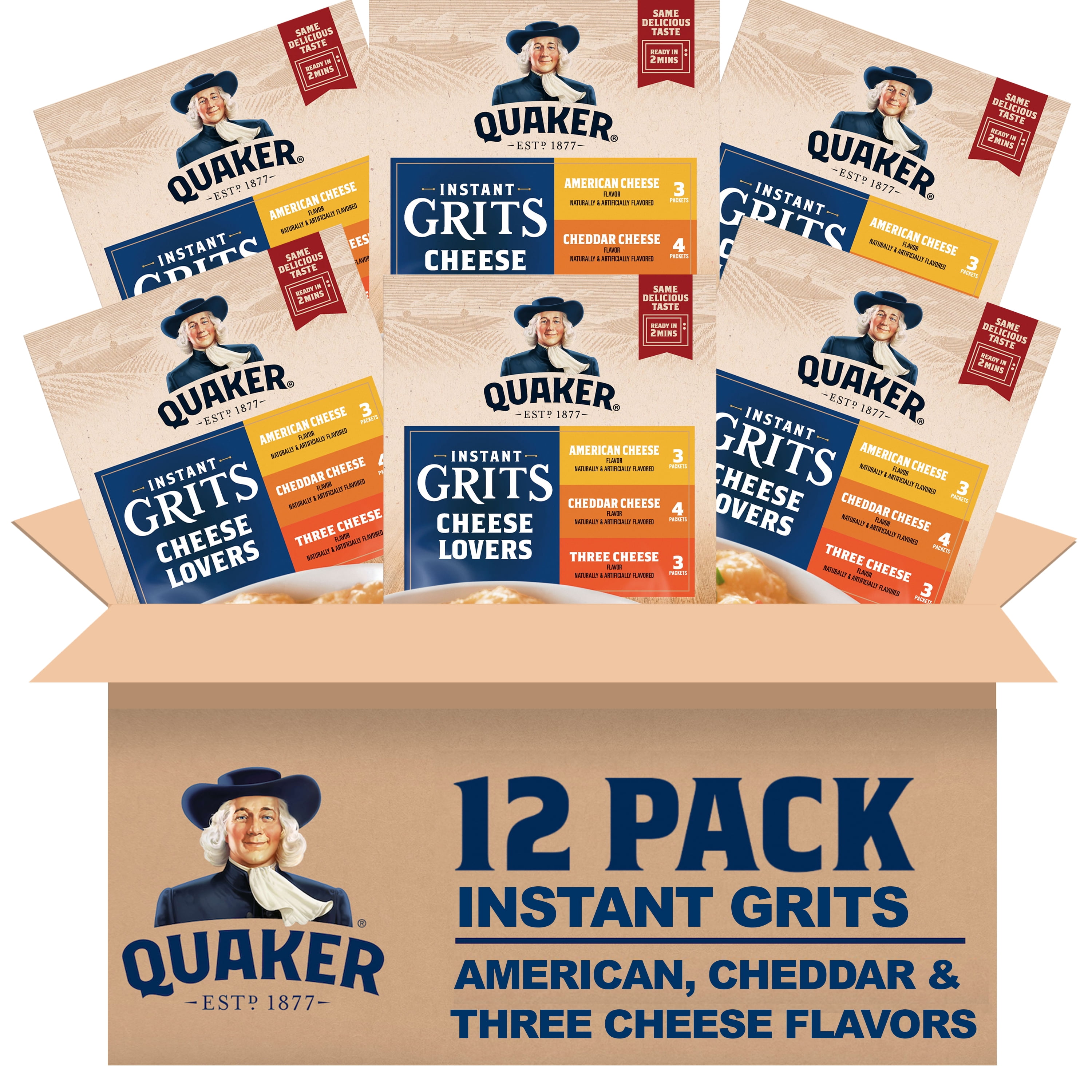 (12 pack) Quaker Instant Grits Variety Pack 9.8 oz Paperboard Box, 10 Packets