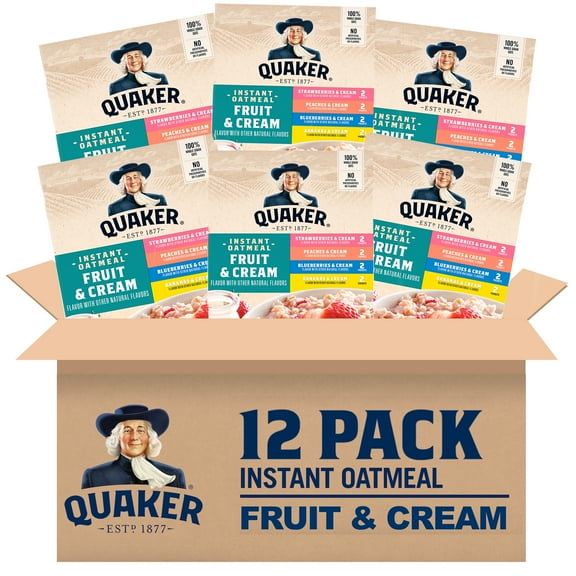 (12 pack) Quaker Instant Oatmeal, Fruit & Cream Variety, 8ct
