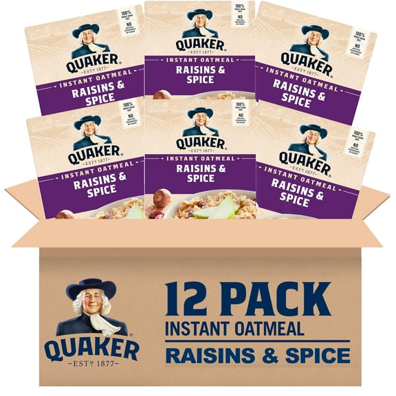 (12 pack) Quaker Instant Oatmeal Raisin Spice 12.1 Oz Box