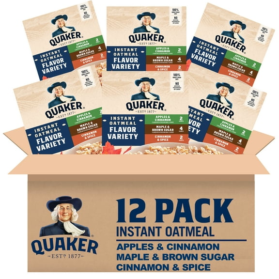 (12 pack) Quaker Instant Oatmeal, Variety, 12.1 oz, 8 Count