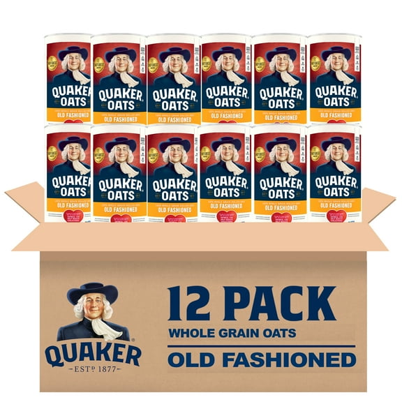 (12 pack) Quaker Old Fashioned Instant Whole Grain Oatmeal, 42 oz Canister Dry Oats