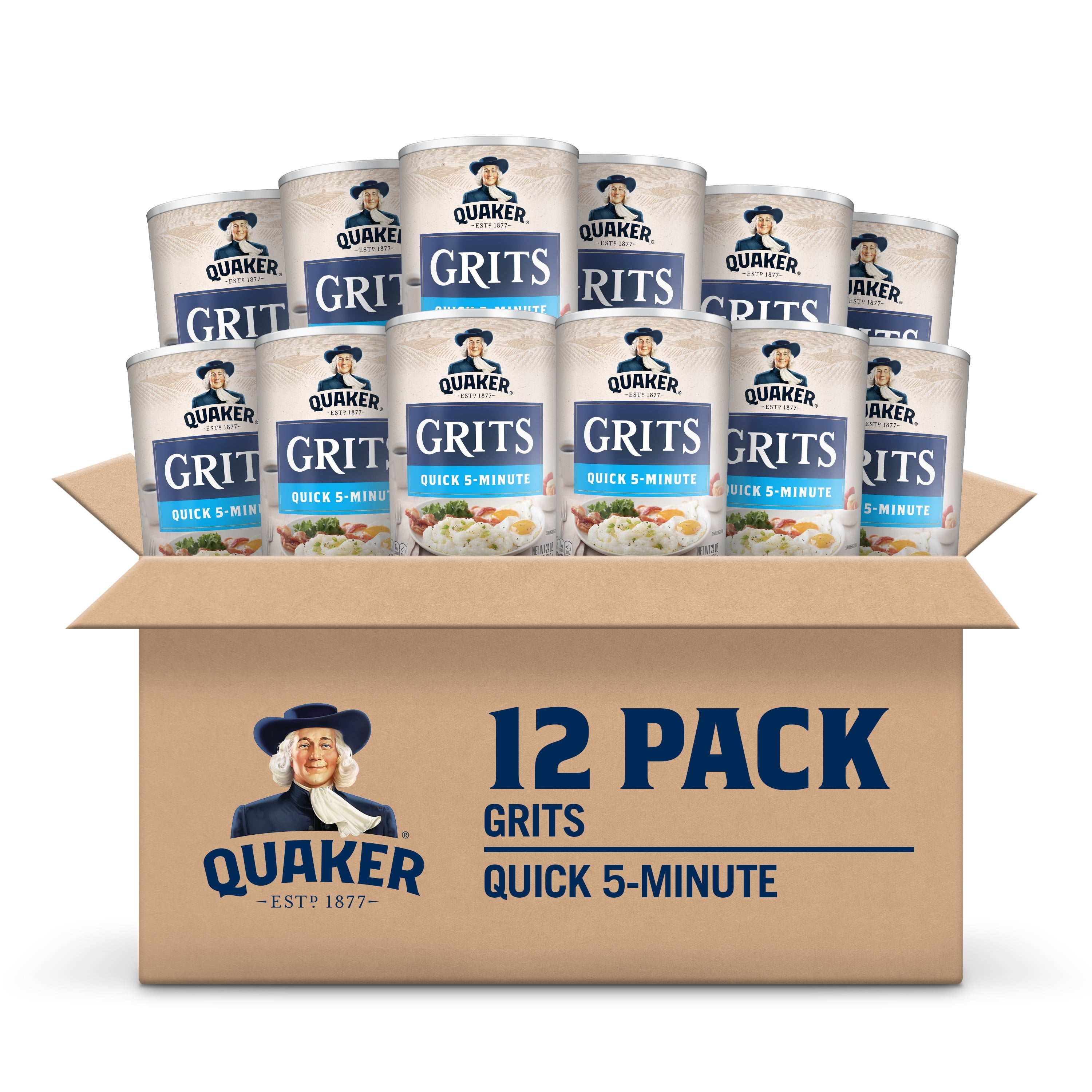 (12 pack) Quaker Original Quick 5-Minute Grits, Shelf-Stable, 24 Oz Canister