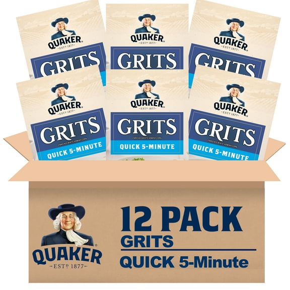 (12 pack) Quaker Quick-5 Minute Grits Enriched White Hominy Corn, 36.8 oz Paper Box