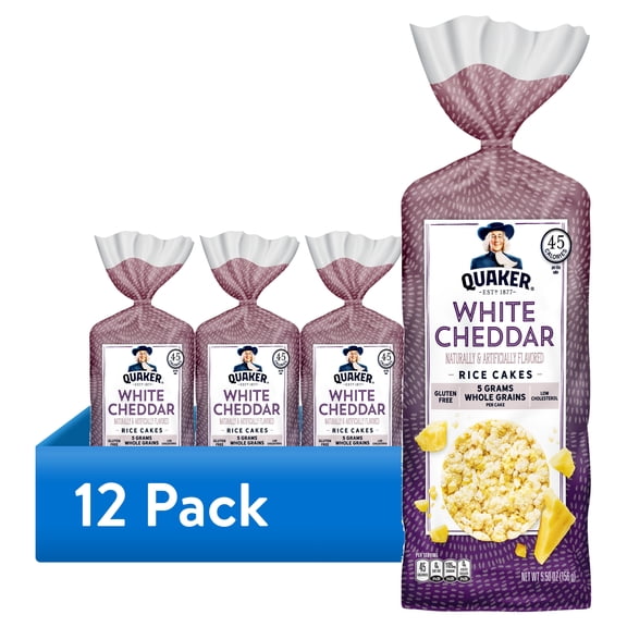 (12 pack) Quaker Rice Cakes, White Cheddar, Gluten Free, 5.5 oz Bag