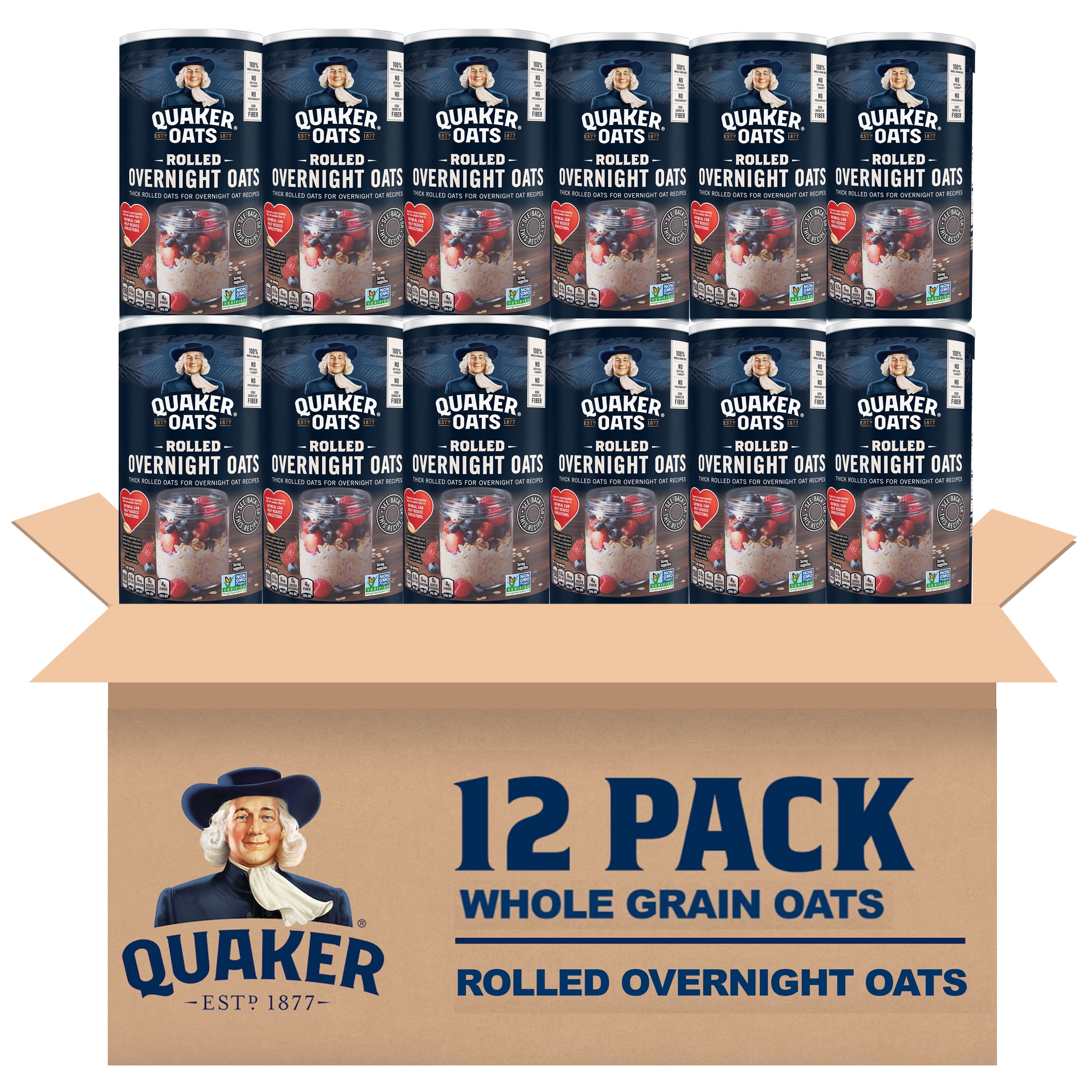 (12 pack) Quaker, Rolled Overnight Oats, Oatmeal, 19 oz