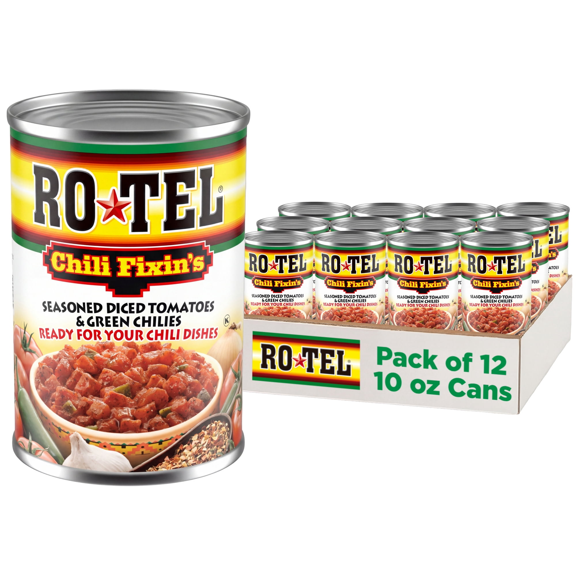 12 pack) ROTEL Chili Fixin's Diced Tomatoes & Green Chilies, 10 oz