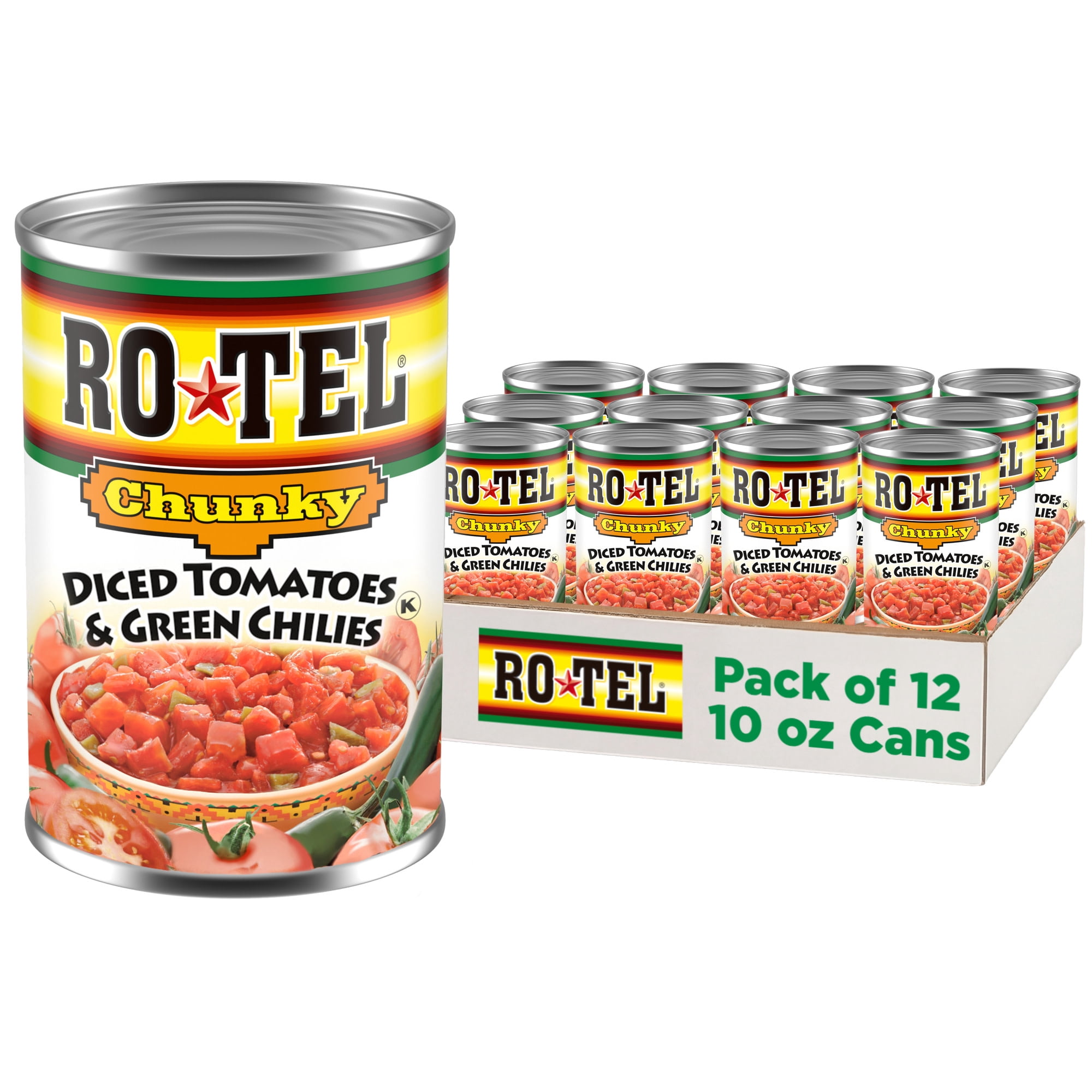 12 pack) ROTEL Chunky Diced Tomatoes and Green Chilies, 10 oz