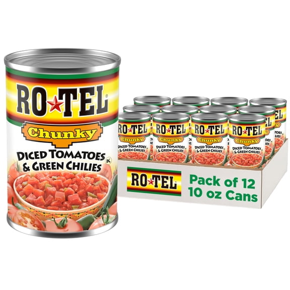 (12 pack) ROTEL Chunky Diced Tomatoes and Green Chilies, 10 oz