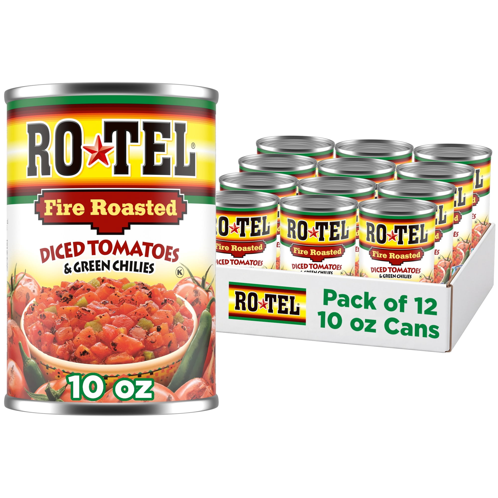 ROTEL Fire Roasted Diced Tomatoes and Green Chilies, 12 pack