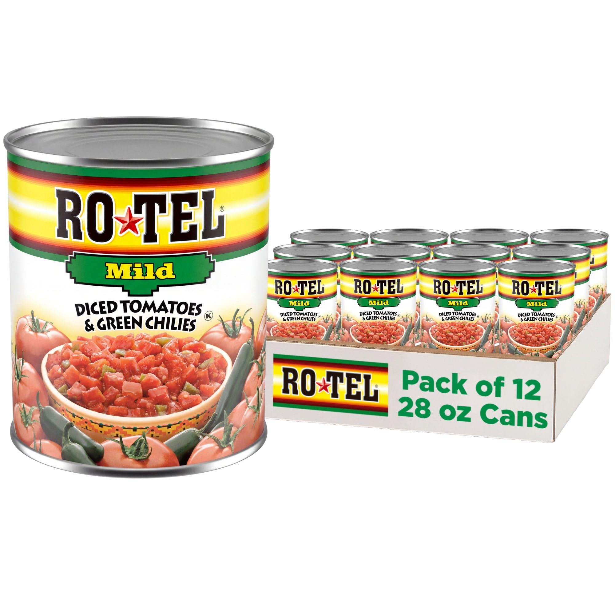 (12 pack) ROTEL Mild Diced Tomatoes and Green Chilies, 28 oz
