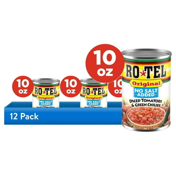 (12 pack) ROTEL Original No Salt Added Diced Tomatoes, Green Chilies 10 oz. 12pk
