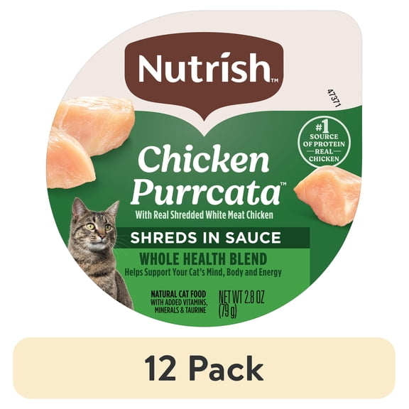 (12 pack) Nutrish Grain Free Wet Cat Food Chicken Purrcata Whole Health Blend with Real Shredded White Meat Chicken in Sauce, 2.8 oz. Cup (Rachael Ray)